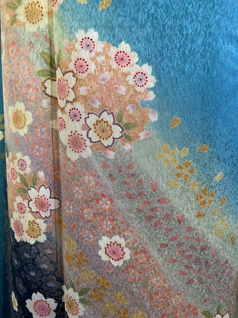 美品　成人式　振袖　正絹縮緬着物　7点セット　身丈165cm