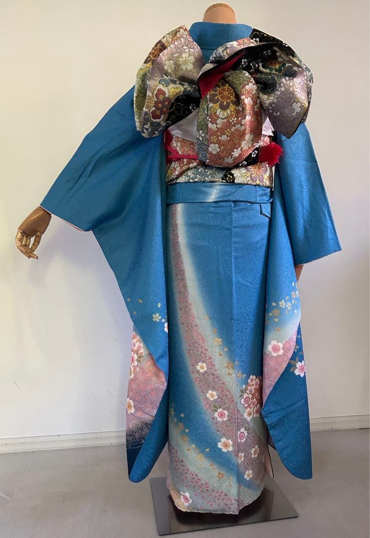 美品　成人式　振袖　正絹縮緬着物　7点セット　身丈165cm