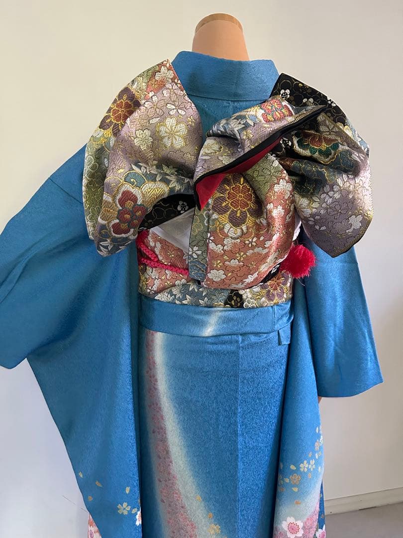 美品　成人式　振袖　正絹縮緬着物　7点セット　身丈165cm