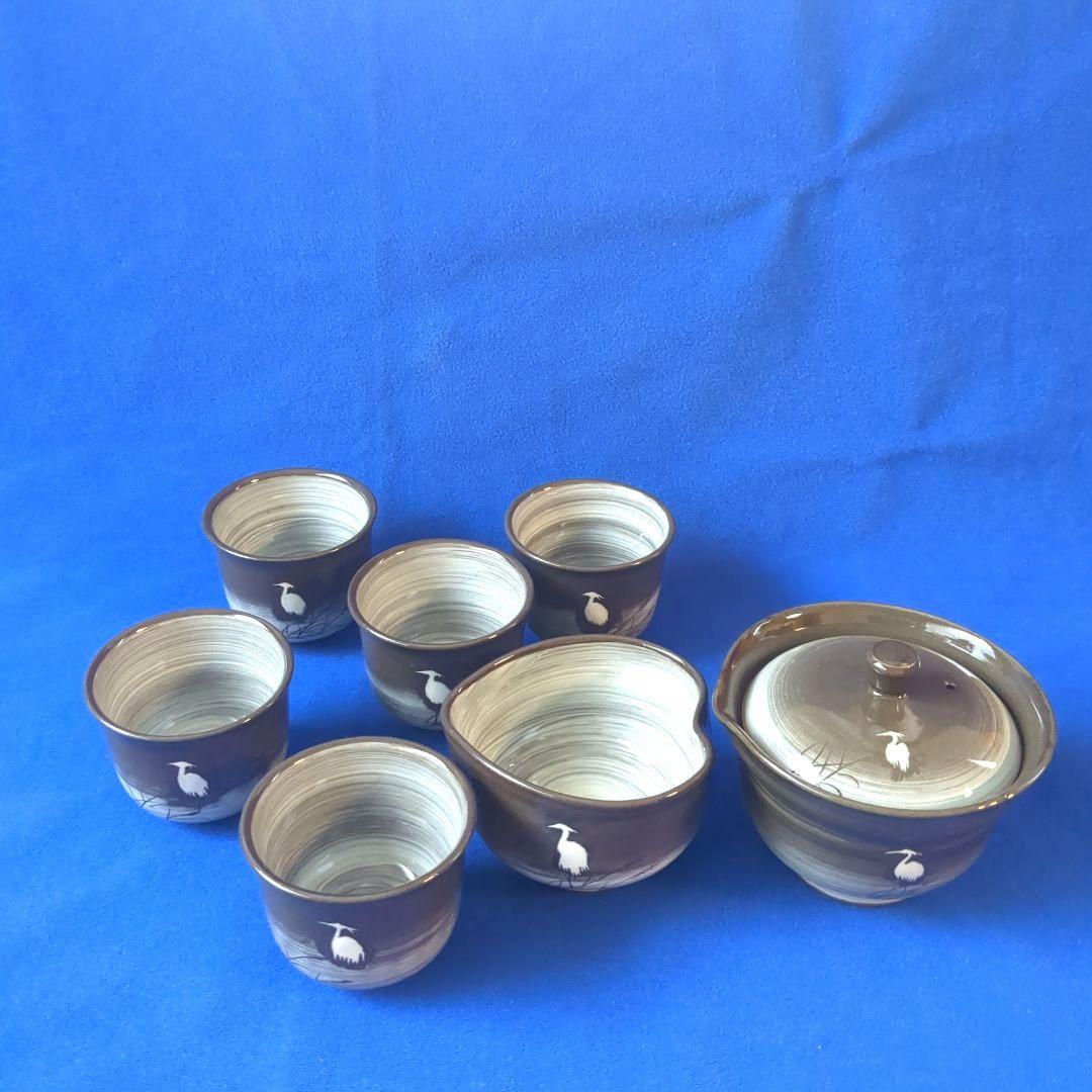 臥牛窯 現川焼 茶器セット 無形文化財指定　十三代横石臥牛　刷毛白鷺図