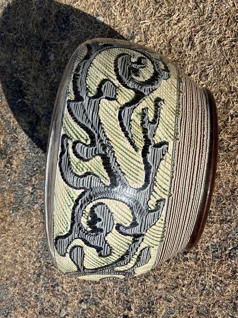 大型火鉢　装飾的な模様の 陶器　昭和初期　昭和レトロ