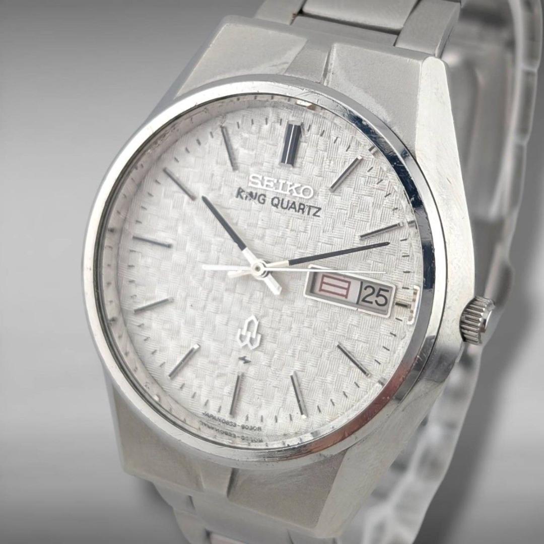 【新品電池・稼働】セイコー キングクオーツ ギョーシェ 網目文字盤 デイデイト