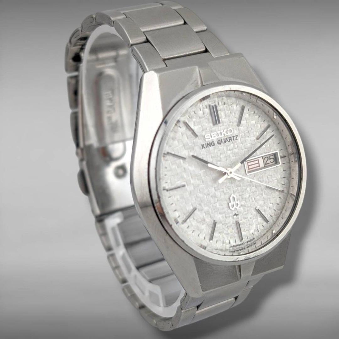 【新品電池・稼働】セイコー キングクオーツ ギョーシェ 網目文字盤 デイデイト