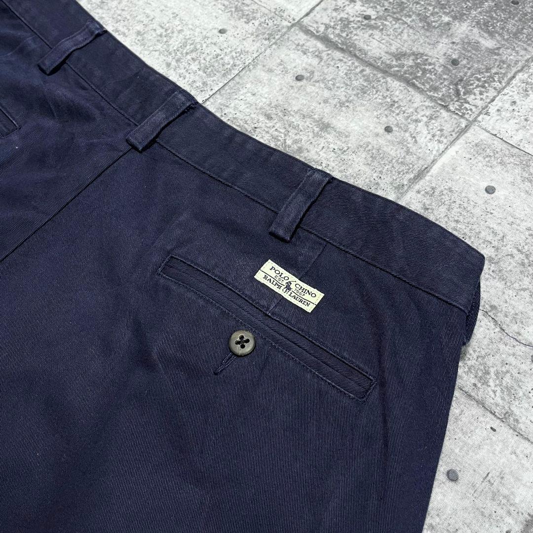 90-00s POLO ラルフローレン ポロチノ タック入り 36 ネイビー