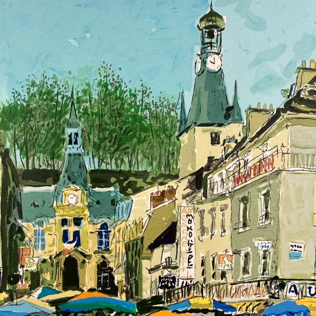 児玉幸雄「村の朝市」リトグラフ 直筆サイン有 お洒落な額装 パリ フランス