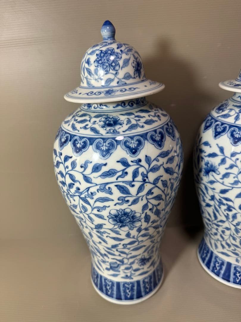 2739 中国骨董　乾隆年製銘　染付青花　沈香壷　2客　時代物