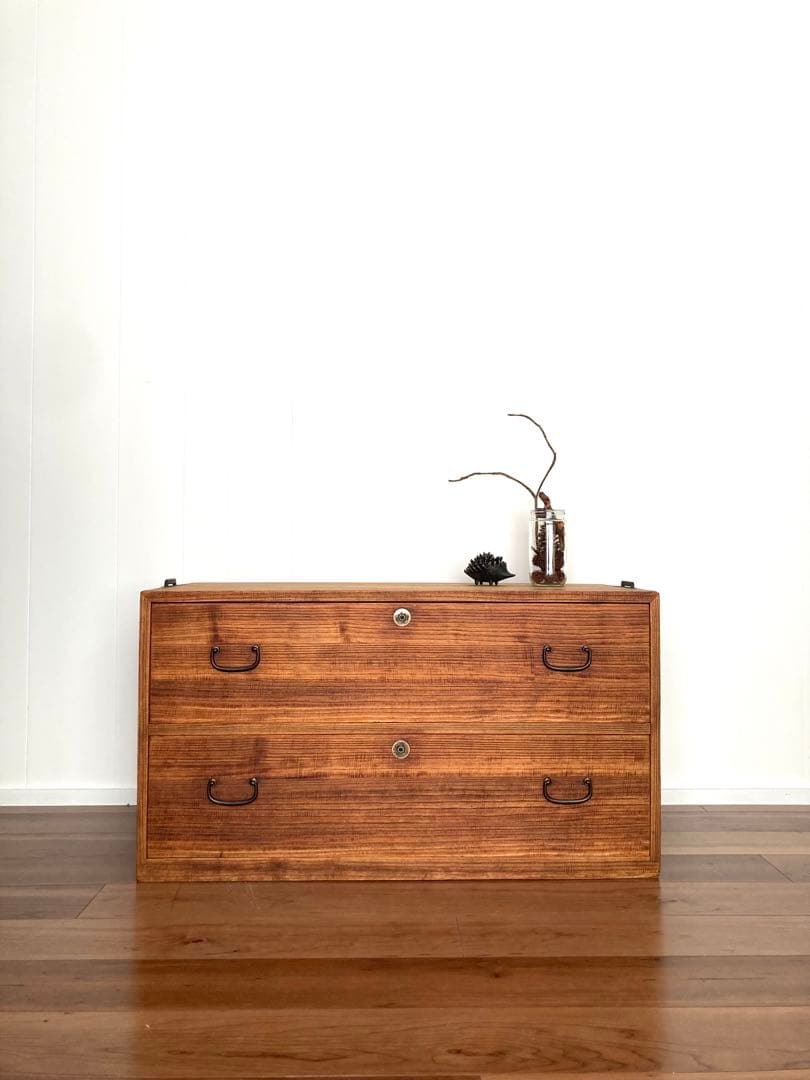 【メンテ済】アンティークの収納棚　ローボード　テレビ台　総桐　引出し2杯