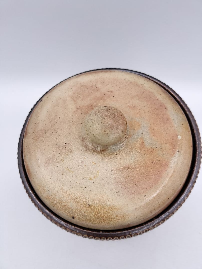 c097 水指 西ドイツ ファットラバ陶器 Birog 替蓋付 茶道具 古物