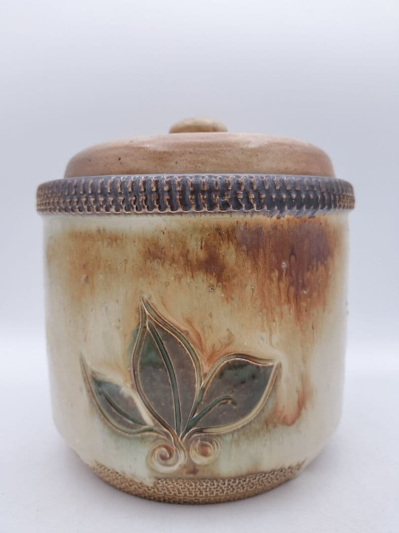 c097 水指 西ドイツ ファットラバ陶器 Birog 替蓋付 茶道具 古物