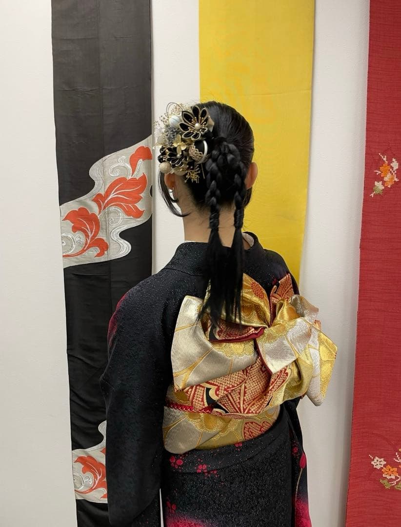 一蔵　黒と赤の薔薇の振袖 草履LLサイズ　フルセット　バッグ　帯　袴