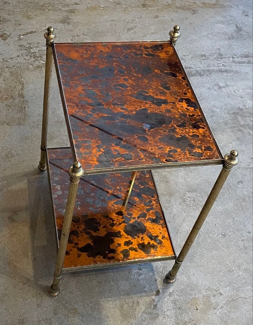 アンティーク　サイドテーブル　コーヒーテーブル　ナイトテーブル　錆柄ガラス