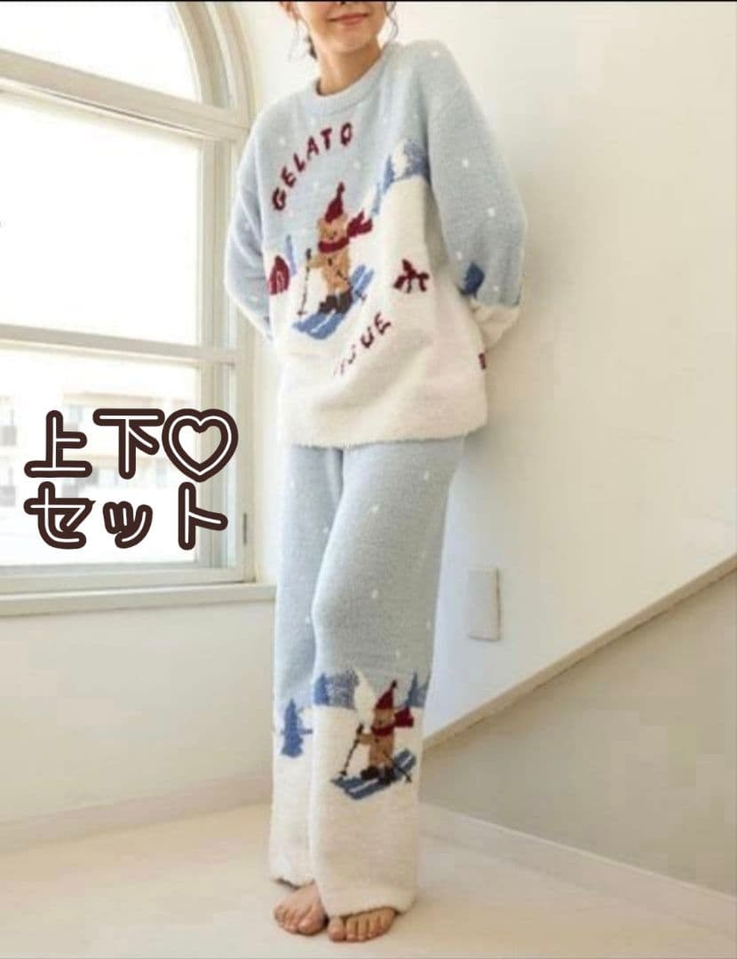 ジェラートピケ スキーベアジャガードプルオーバー+ロングパンツセット【MNT】