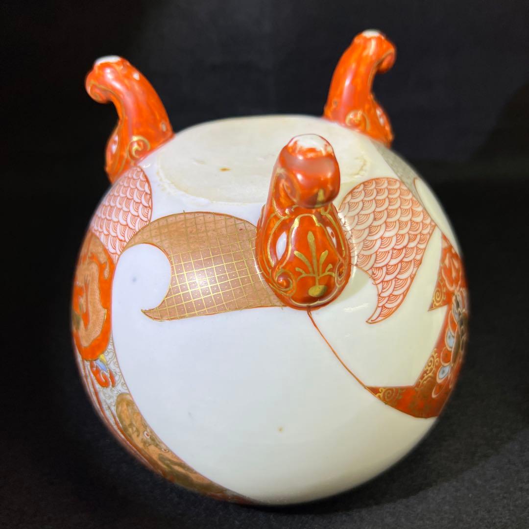 明治時代　九谷焼　金蘭手獅子香炉　木箱付　高約20㎝東Y7-1224☆2Fタサニ