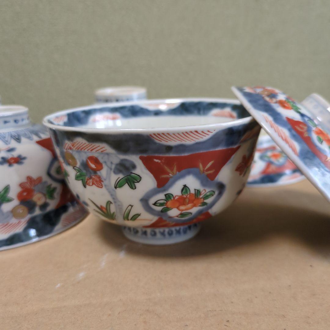 苺大福　骨董 伊万里 古伊万里 蓋茶碗 色絵 煮物碗 飯碗 6つ〜