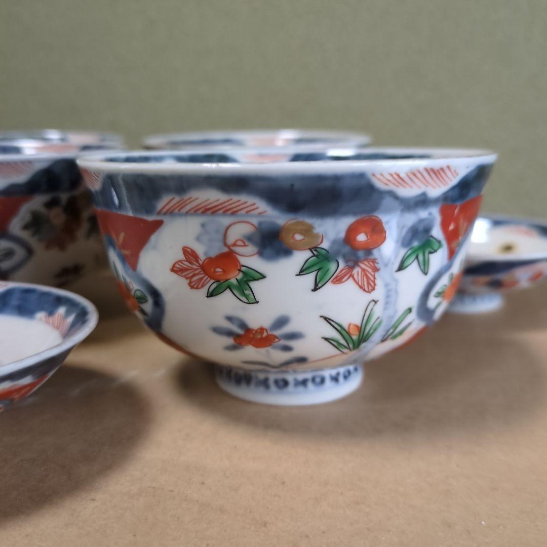 苺大福　骨董 伊万里 古伊万里 蓋茶碗 色絵 煮物碗 飯碗 6つ〜