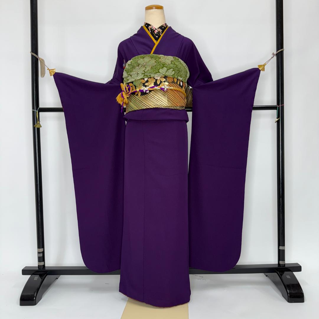振袖フルセット 紫 無地 成人式 草履バック付 裄67cm S-198