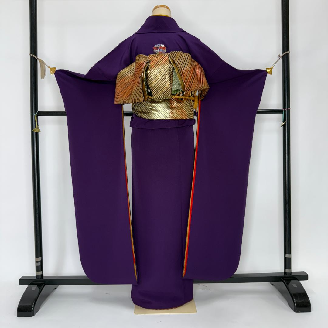 振袖フルセット 紫 無地 成人式 草履バック付 裄67cm S-198