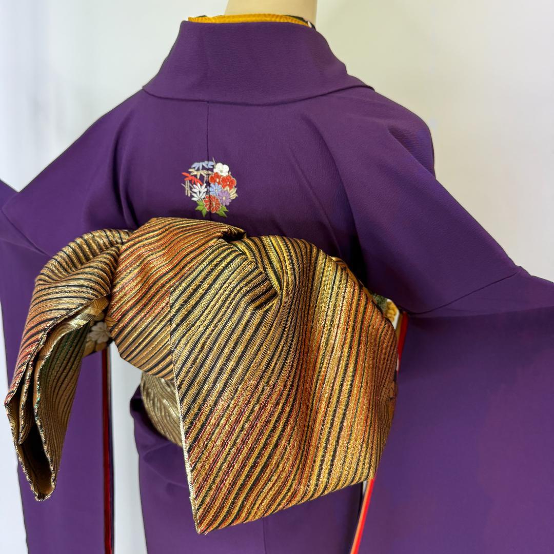 振袖フルセット 紫 無地 成人式 草履バック付 裄67cm S-198