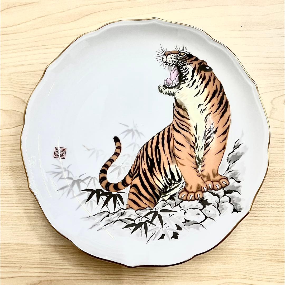 深川製磁 縁起皿 寅 卯 辰 午 未 5枚セット23.7cm 美品飾りタテ付き