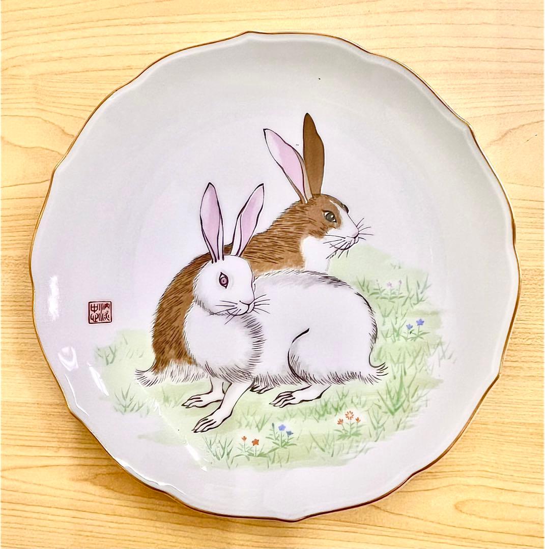 深川製磁 縁起皿 寅 卯 辰 午 未 5枚セット23.7cm 美品飾りタテ付き