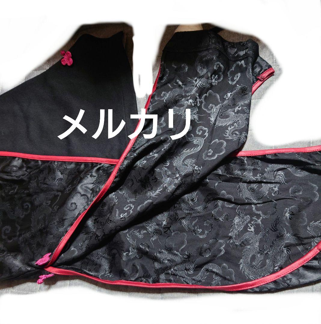 QutieFrash 黒赤チャイナドレス 花ボタン付き