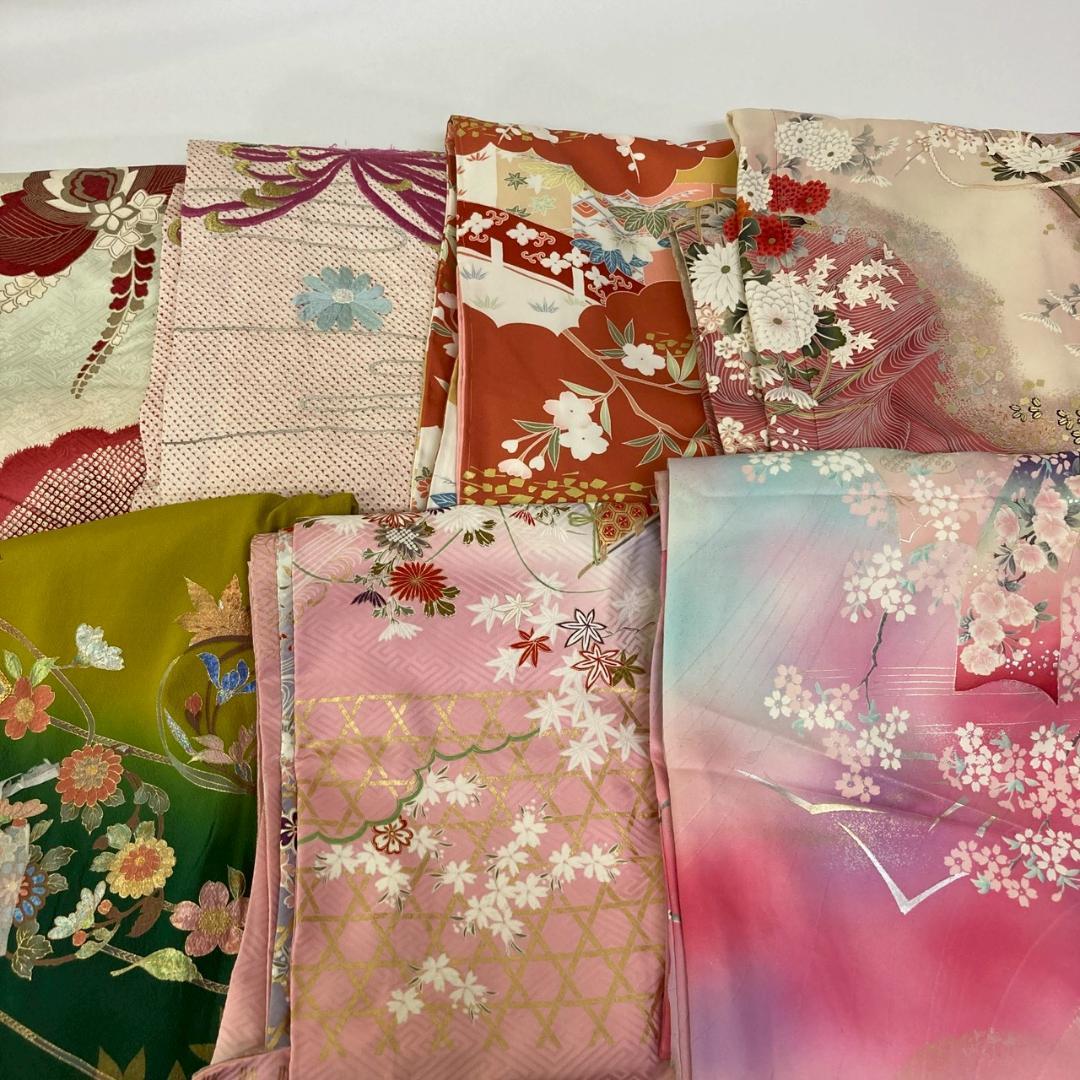 OWL70 振袖 7枚 着物まとめ売り 着用 リメイク 大量セット