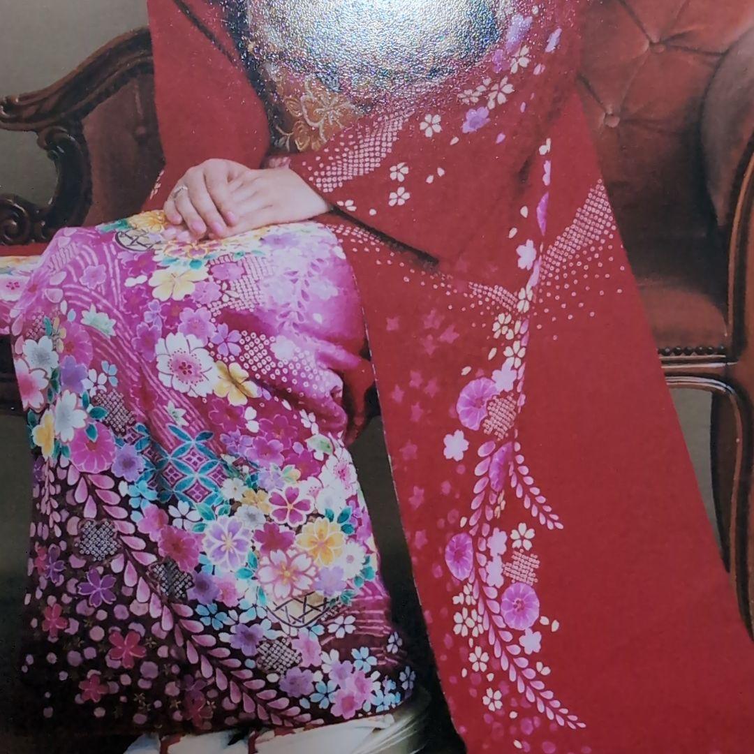 ★19日まで最終出品★美品成人式振り袖赤色 花柄 絹長襦袢付き