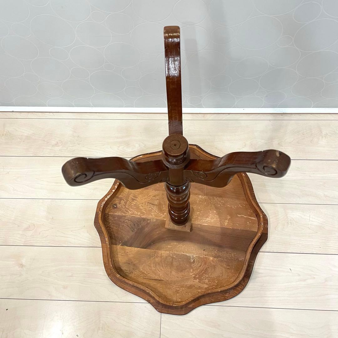 アンティーク調 サイドテーブル 花台 象嵌 天然木 クラシック 丸テーブル