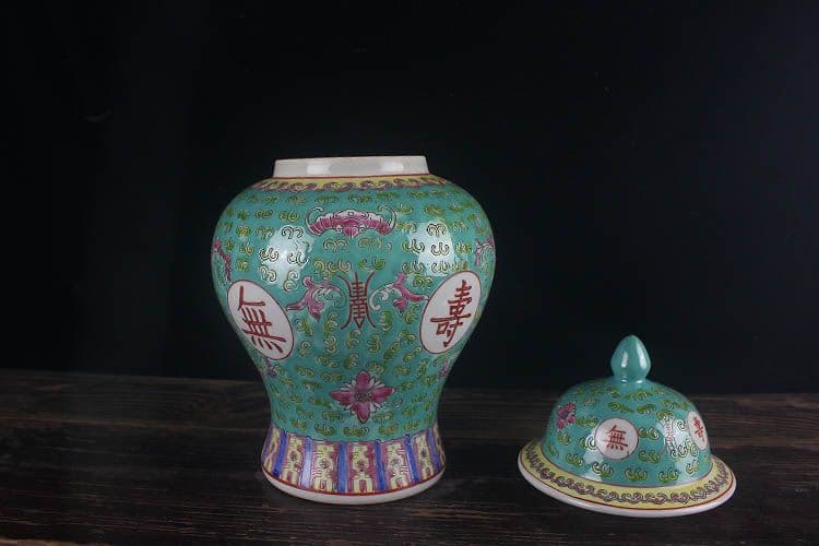 パステル万寿無彊将軍缶 景徳鎮 陶磁器 装飾品 現代工芸品 美術品 置物