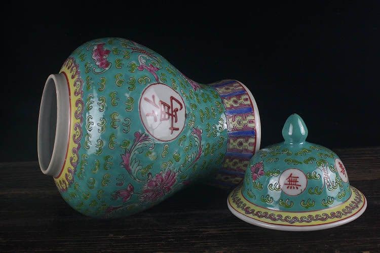 パステル万寿無彊将軍缶 景徳鎮 陶磁器 装飾品 現代工芸品 美術品 置物