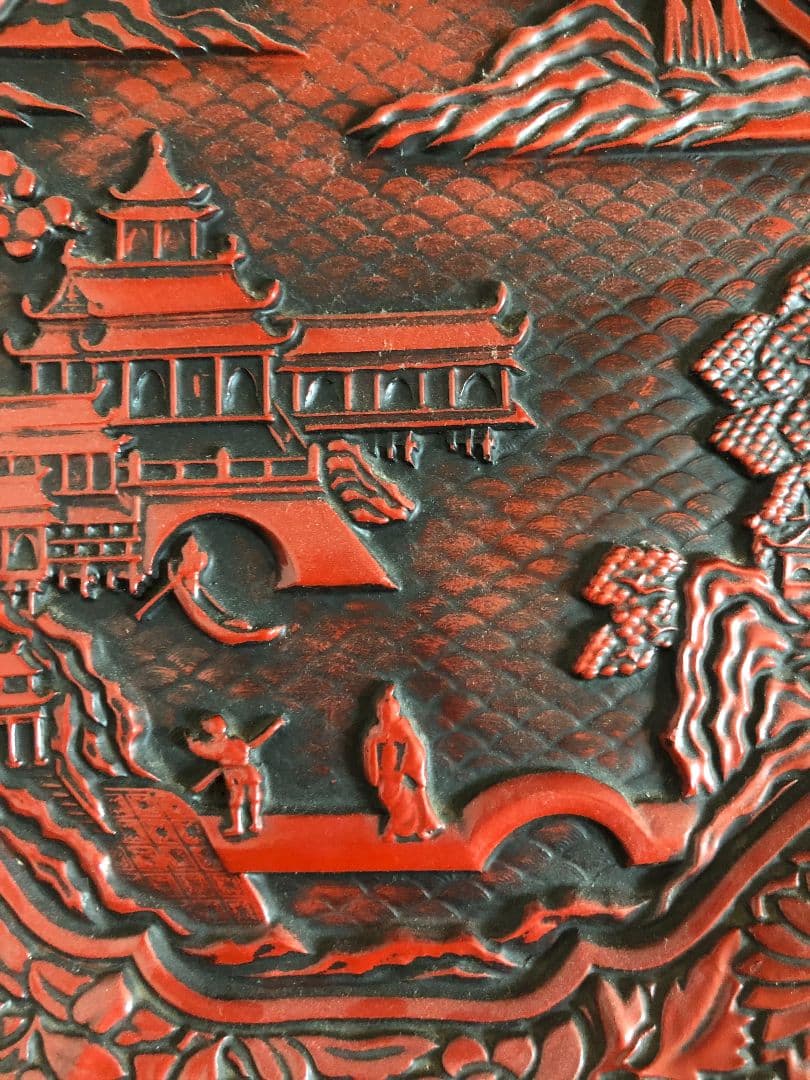 鎌倉彫　中国堆朱　お盆　木彫　工芸品　骨董品　美術品