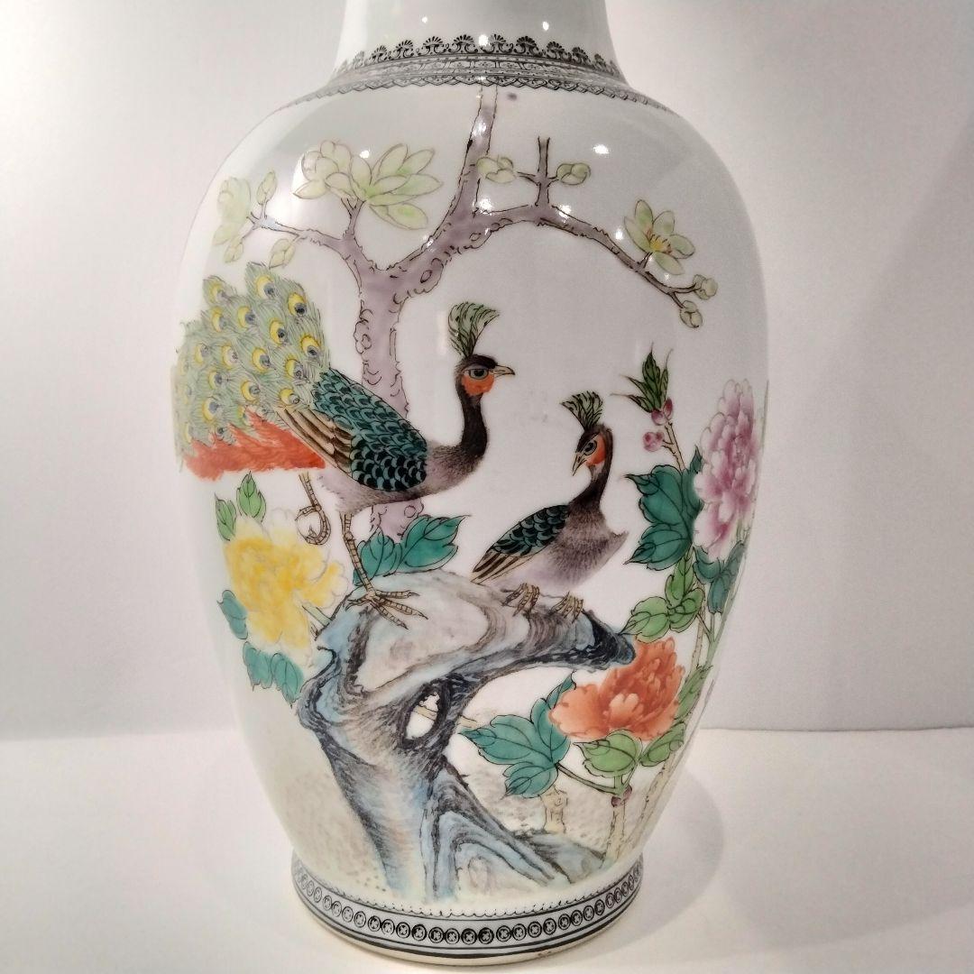 Ｘ102　時代品　景徳鎮花瓶　漢詩　花鳥図　BB