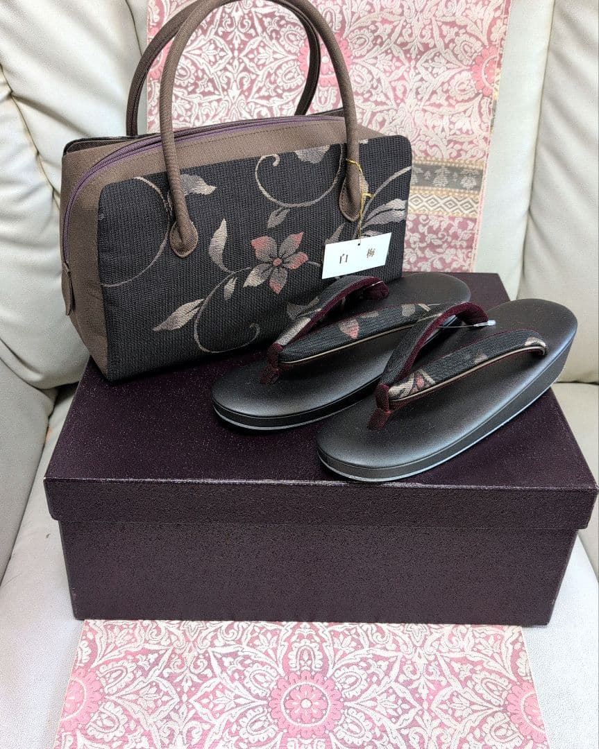 白梅謹製　和装用　利休バック＆草履セット 新品　正絹　箱付