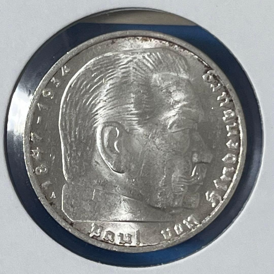 ナチスドイツ　2マルク銀貨　ハーケンクロイツ　1937年　未使用　ドイツ　銀貨