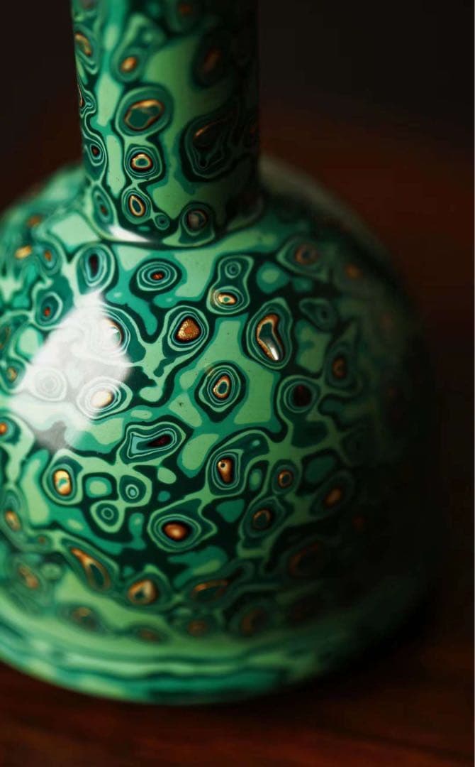 「京都小売店」工芸品　花瓶　壺　飾り　緑　漆芸　和