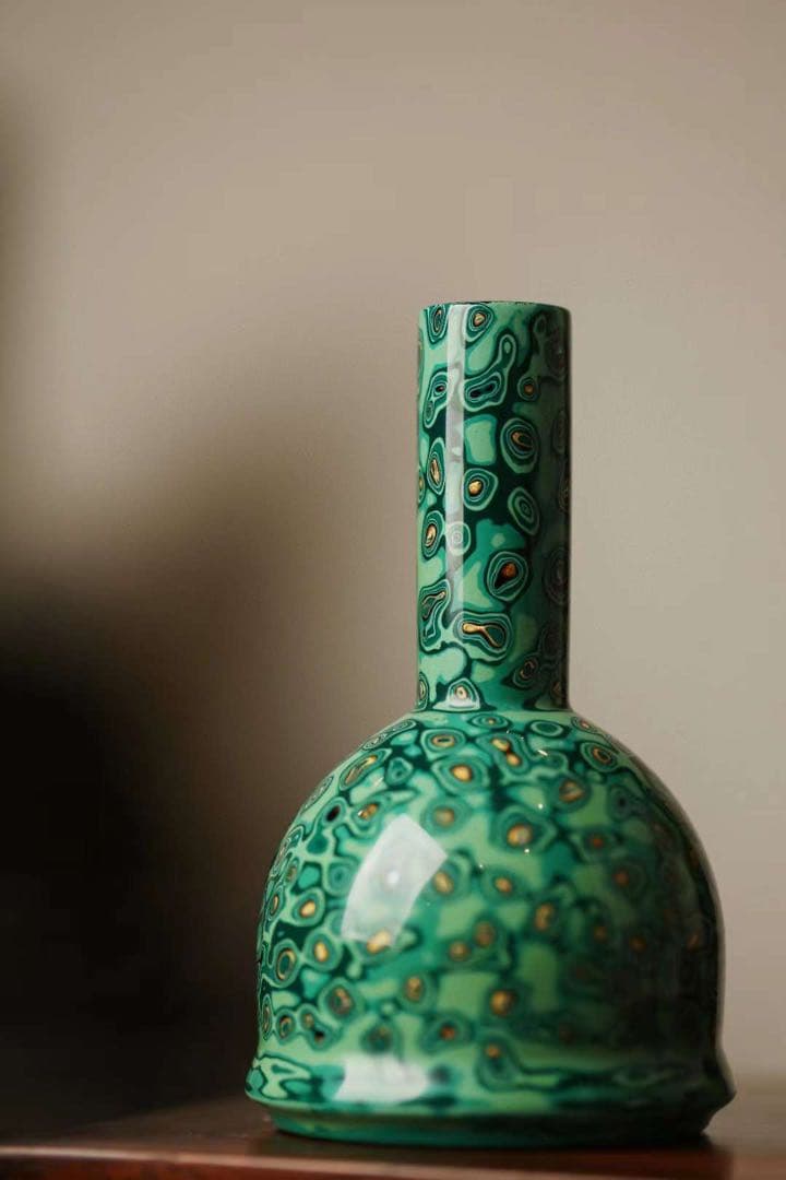 「京都小売店」工芸品　花瓶　壺　飾り　緑　漆芸　和