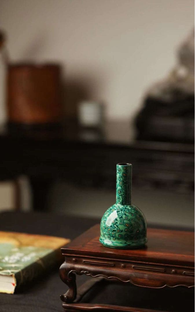 「京都小売店」工芸品　花瓶　壺　飾り　緑　漆芸　和