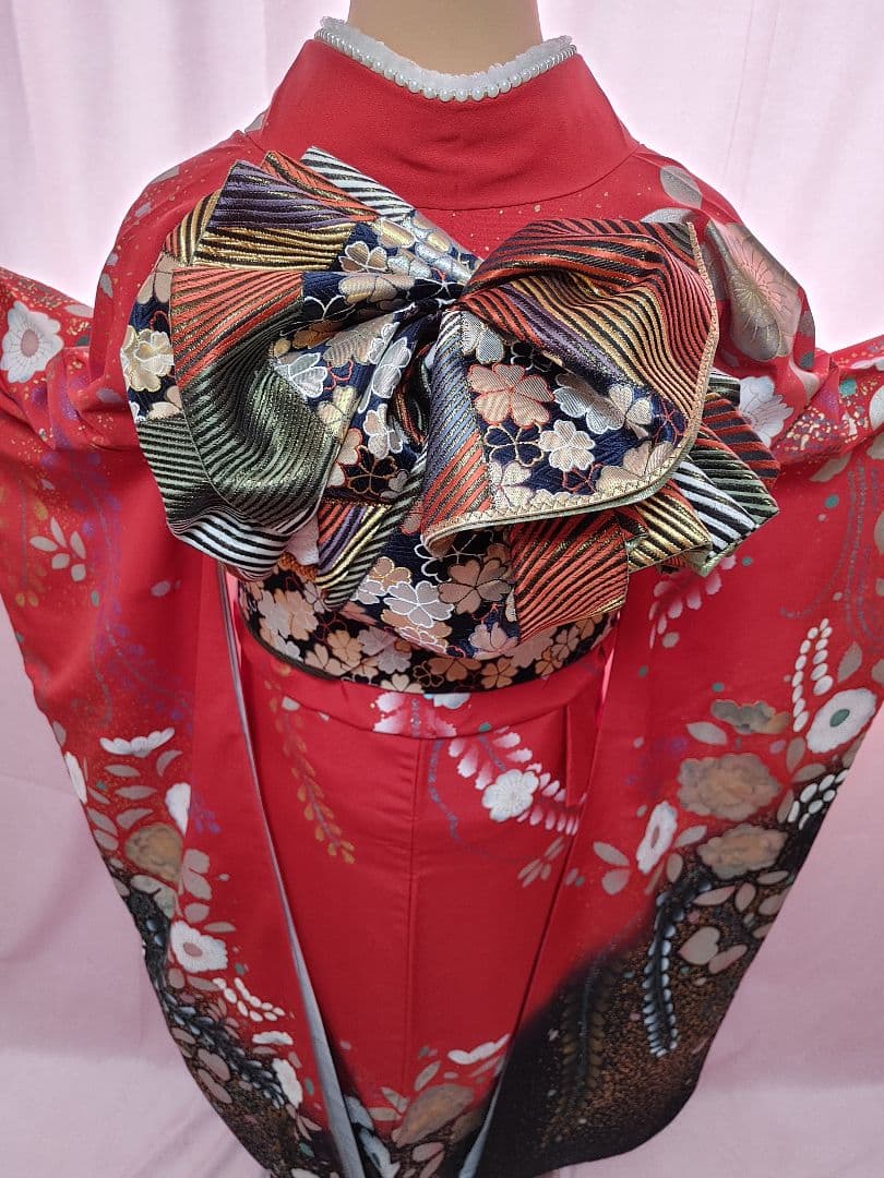 豪華　成人式　振袖　袋帯　帯揚げ 帯締め　赤/黒/ゴールド