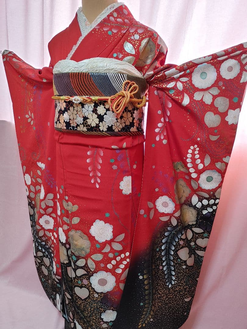 豪華　成人式　振袖　袋帯　帯揚げ 帯締め　赤/黒/ゴールド