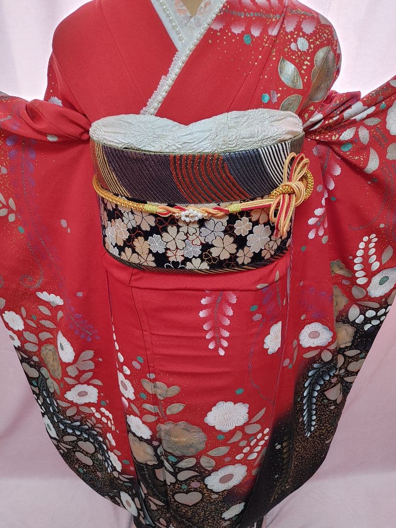 豪華　成人式　振袖　袋帯　帯揚げ 帯締め　赤/黒/ゴールド