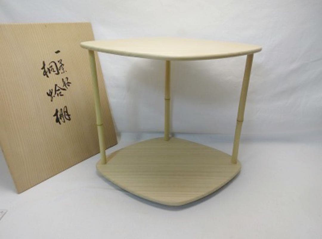 未使用 茶道具 指物師 萩井一丘作 桐蛤棚 一茶好 底印 組み立式 共布 共箱