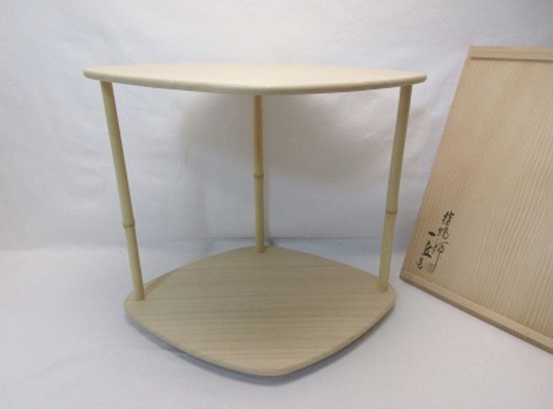 未使用 茶道具 指物師 萩井一丘作 桐蛤棚 一茶好 底印 組み立式 共布 共箱