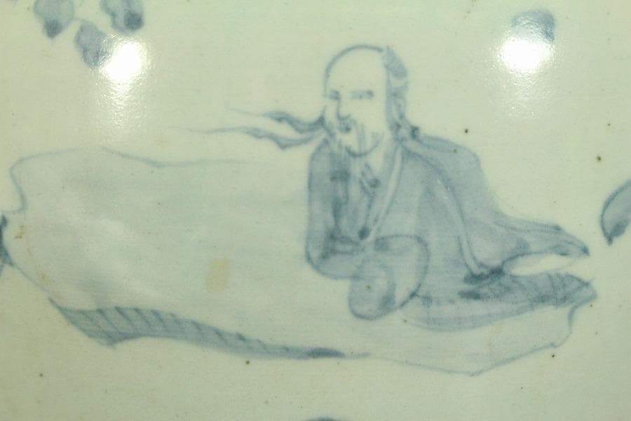 中国美術 青花 染付 人物紋 壷 高23.5cm(LC642)