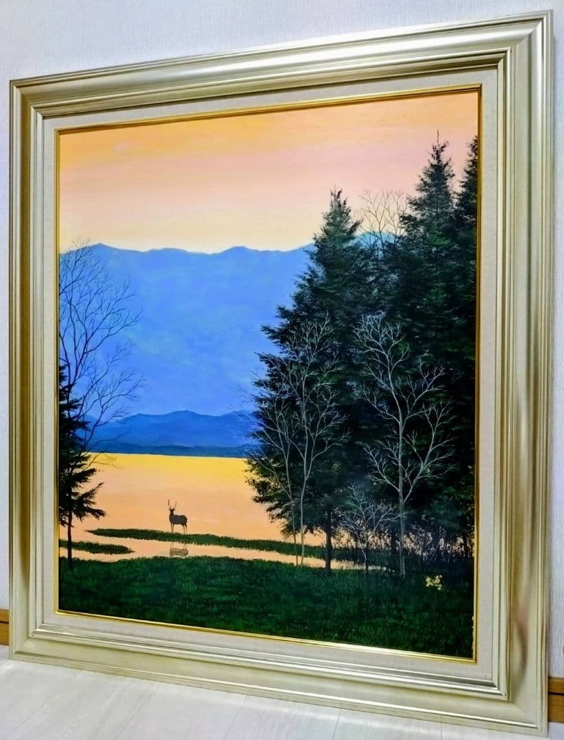 【F20号】千住博【曙光】手描き作品/表サイン・共シール/岩彩/油彩/額縁/額装