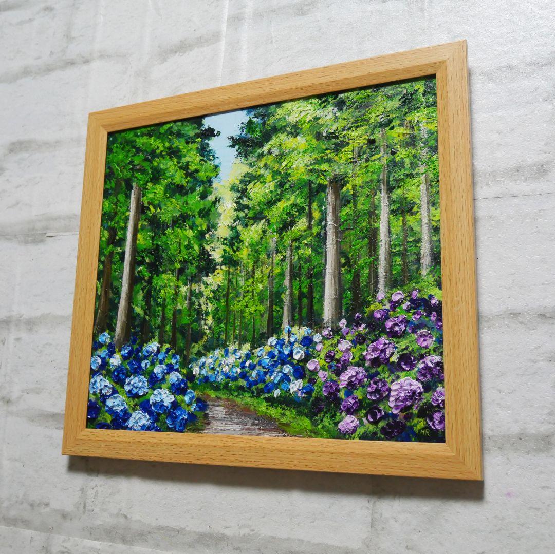 油絵 油彩 油彩画 絵 絵画【森の紫陽花】