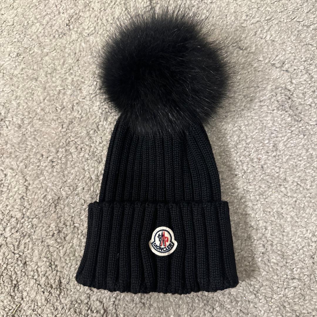 希少品 リアルファー Moncler モンクレール ポンポンニット帽 ビーニー