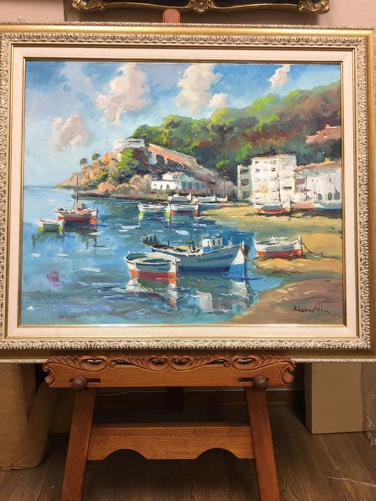 油絵手描きスペインの画家ラザーロッテ　作品油絵カンバスに制作