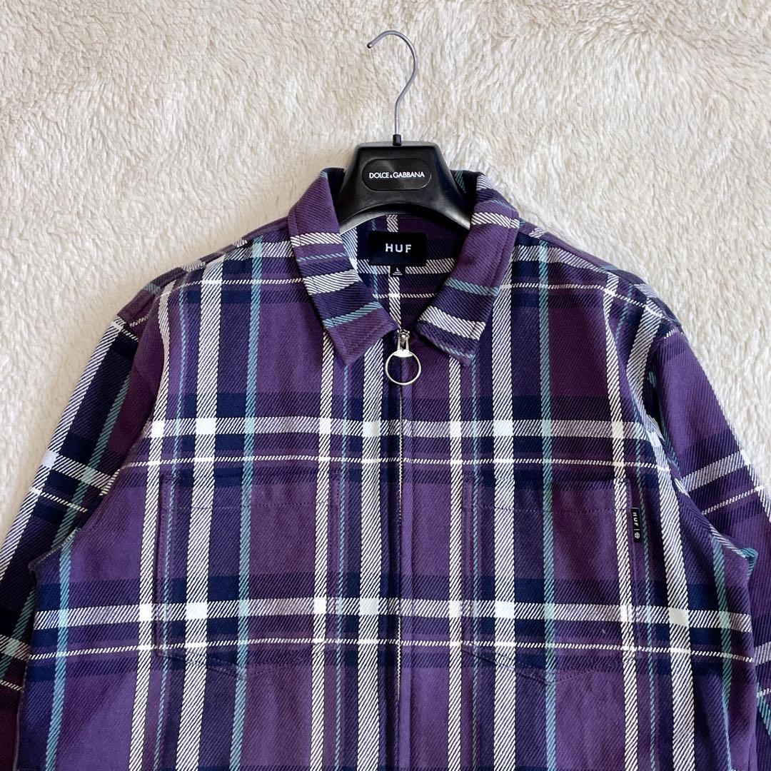美品 HUF ハフ チェック セットアップ ジャケット パンツ パープル ロゴ