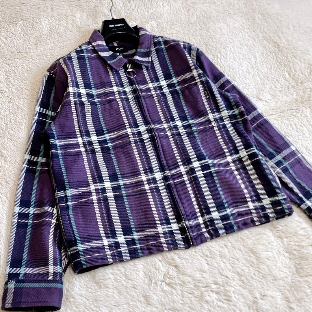 美品 HUF ハフ チェック セットアップ ジャケット パンツ パープル ロゴ
