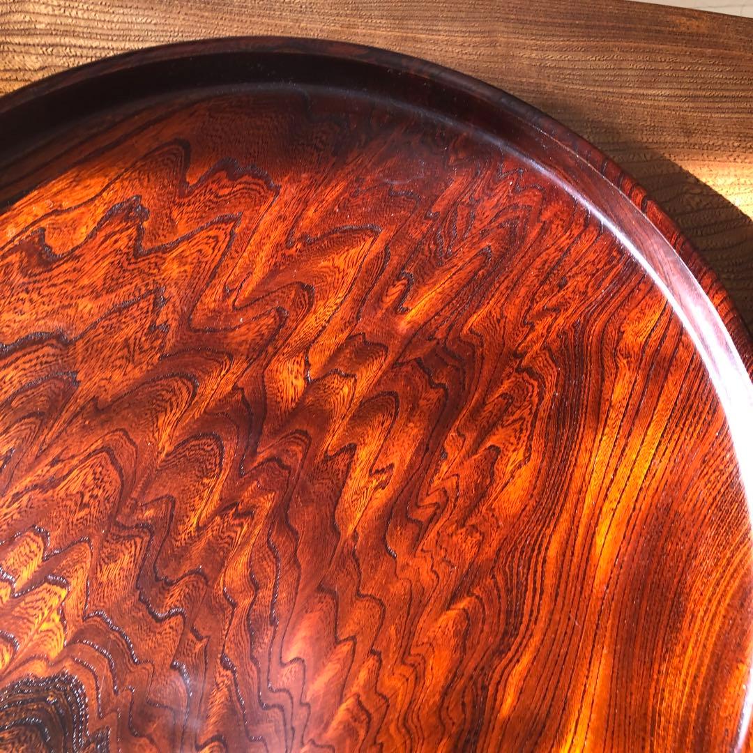 希少【特大47.5cm】天然木 お盆 欅 漆塗り 伝統工芸品 木目 美品